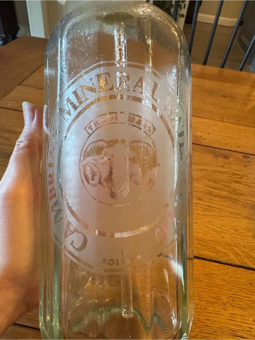 Vintage Cambrian Mineral Water Glass Seltzer Bottle from Bolton England